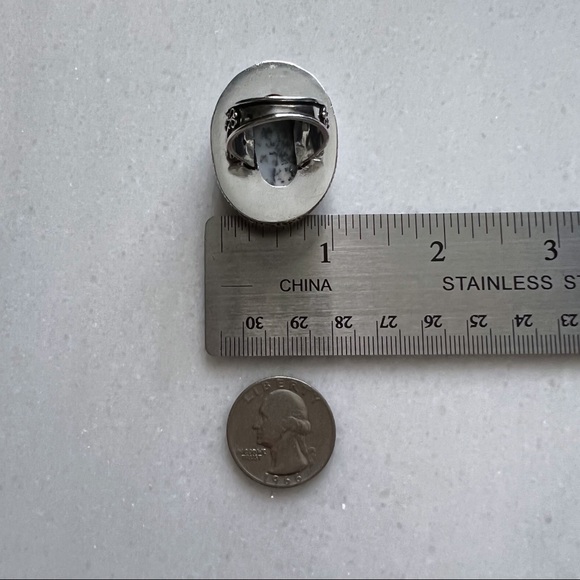 New Dendritic Opal Stone Silver Overlay Artisan Ring Size 7.75. - Picture 11 of 12